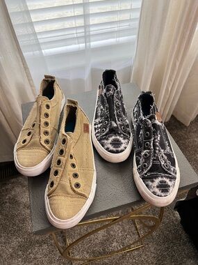 Blowfish Slip-On Canvas Sneakers in Khaki and Black Tie-Dye bundle